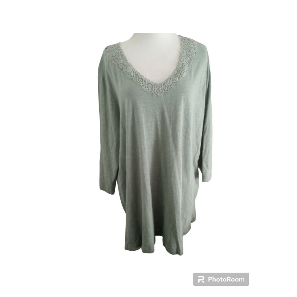 J‎ Jill Tunic Top XL Blue Green Cotton Blend Top 3/4 Sleeves Knit Lightweight